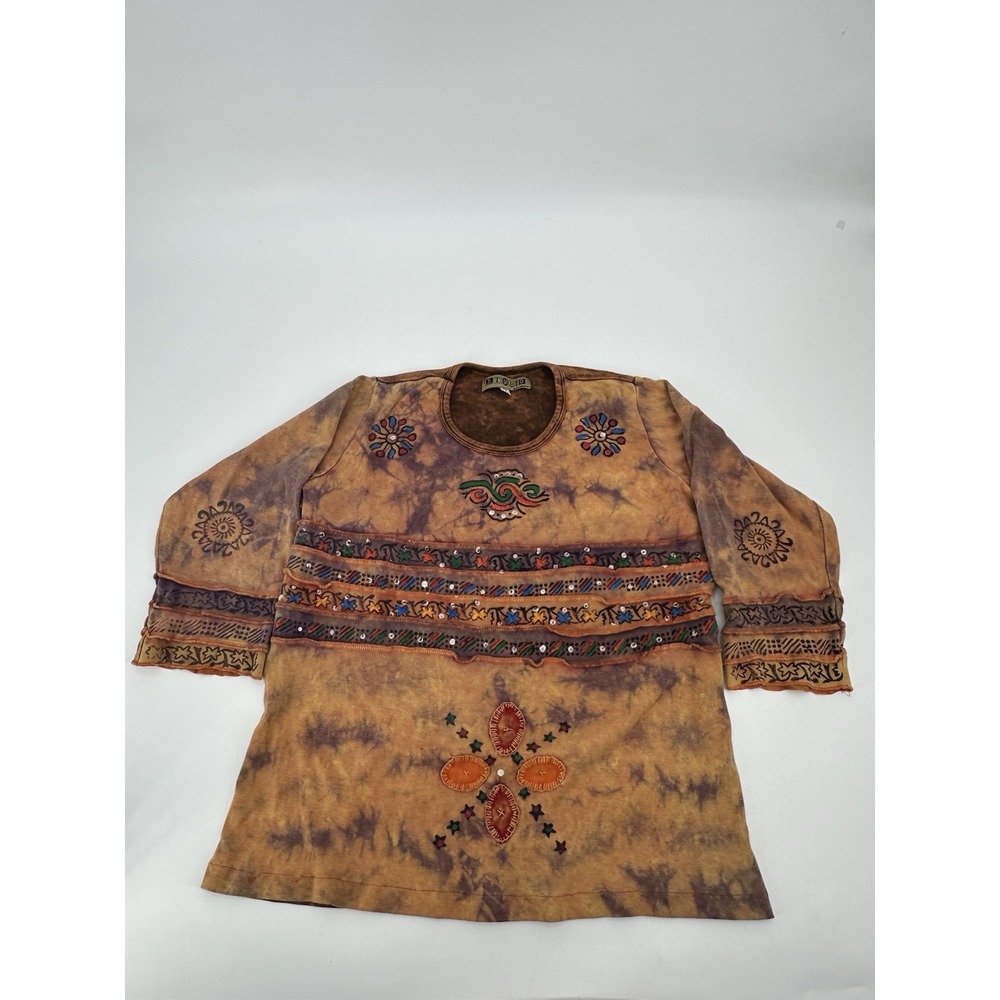 Studio Produce‎ Hippie Boho Art-to-Wear Hand Painted OOAK Blouse Shirt Top Sz XL